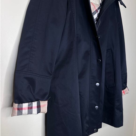 Women's BURBERRY BRIT Black Swing Trench Coat Double Lining Nova Check (XL) 14 - Picture 5 of 12